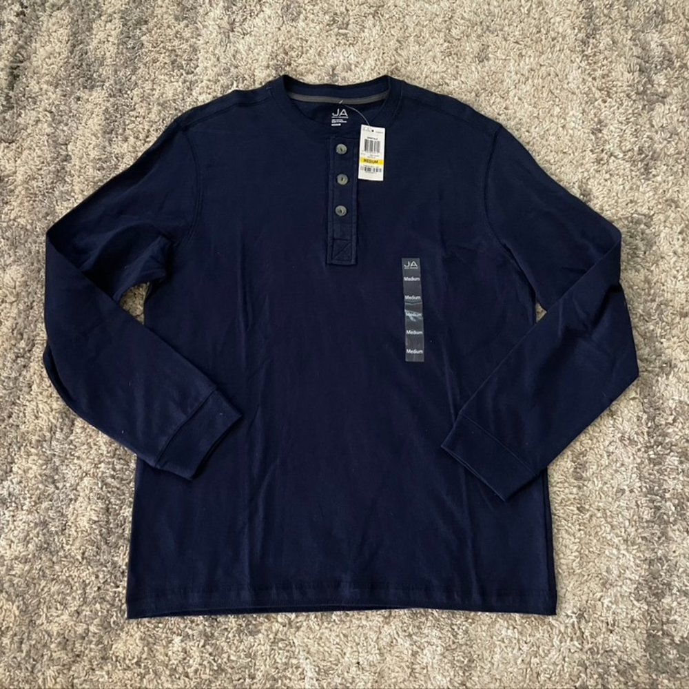 JA John Ashford Navy Blue Long Sleeve Shirt Mens M